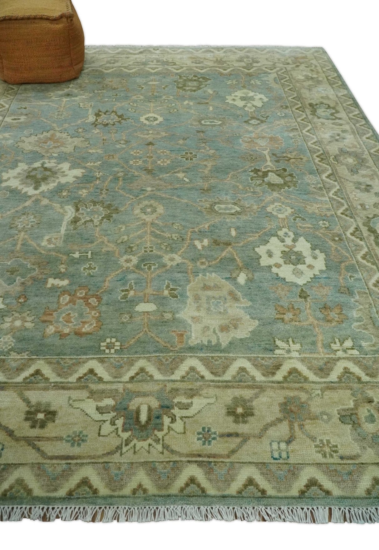 Antique style Floral Gray, Beige and Green Hand knotted Oriental Oushak Multi Size Wool Area Rug