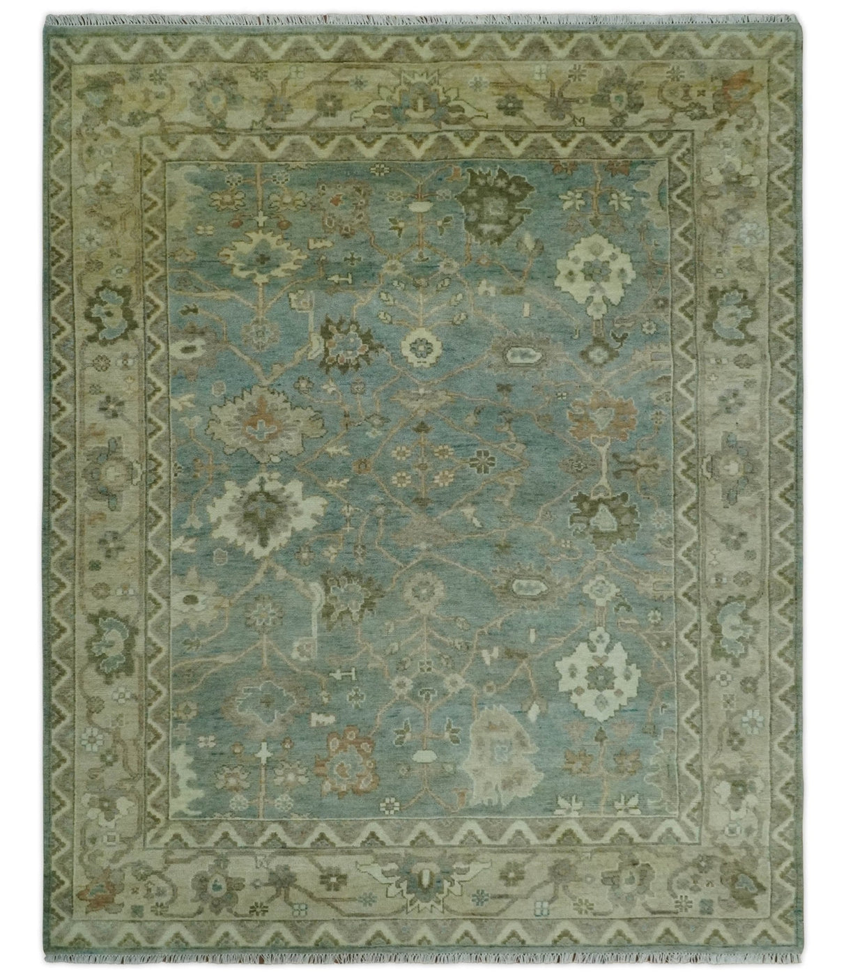 Antique style Floral Gray, Beige and Green Hand knotted Oriental Oushak Multi Size Wool Area Rug