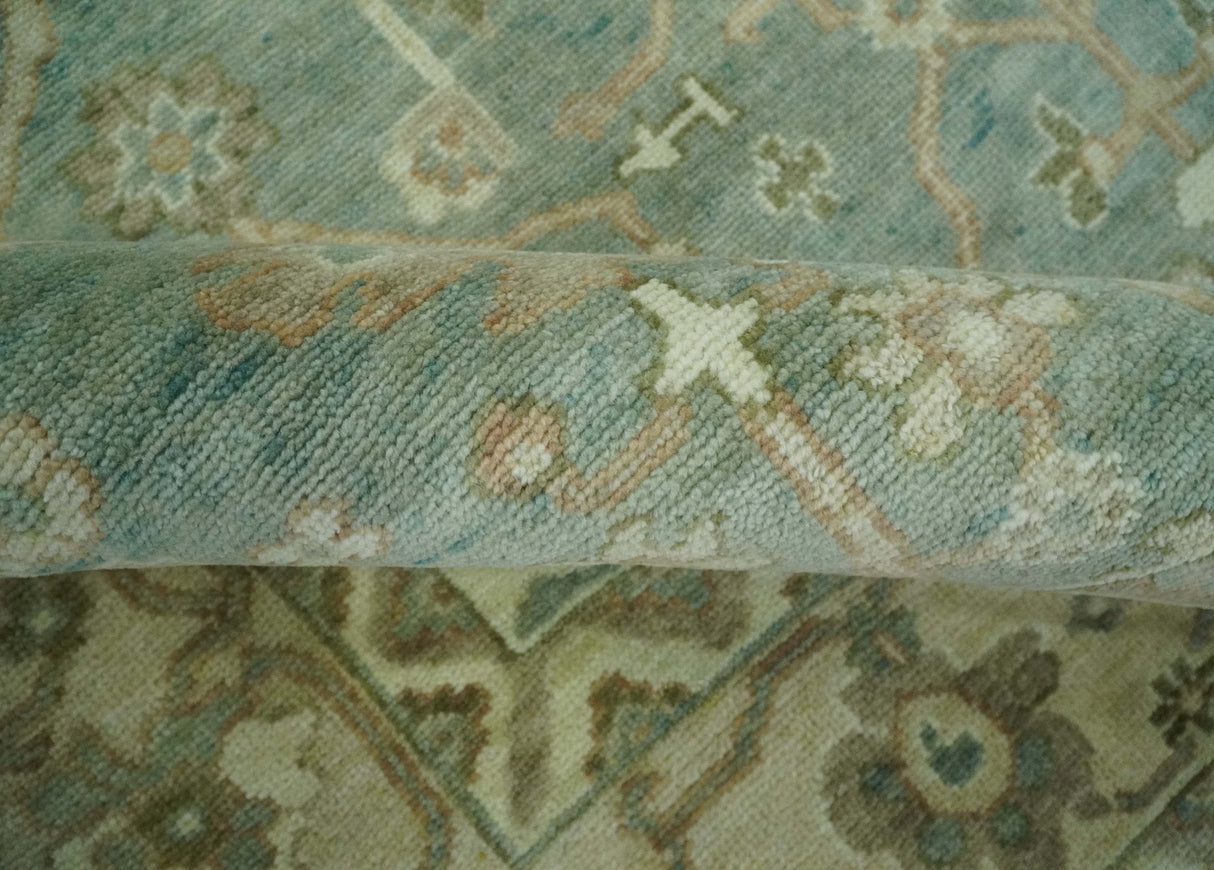 Antique style Floral Gray, Beige and Green Hand knotted Oriental Oushak Multi Size Wool Area Rug