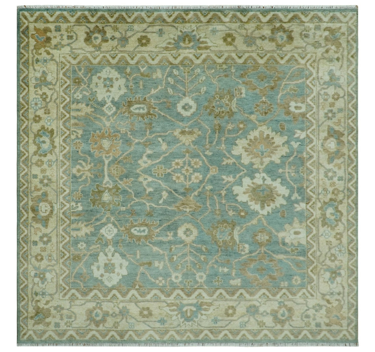 Antique style Floral Gray, Beige and Green Hand knotted Oriental Oushak Multi Size Wool Area Rug