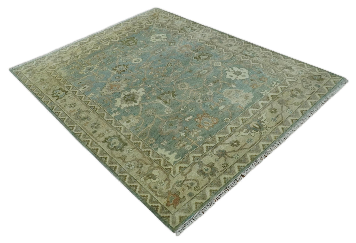 Antique style Floral Gray, Beige and Green Hand knotted Oriental Oushak Multi Size Wool Area Rug