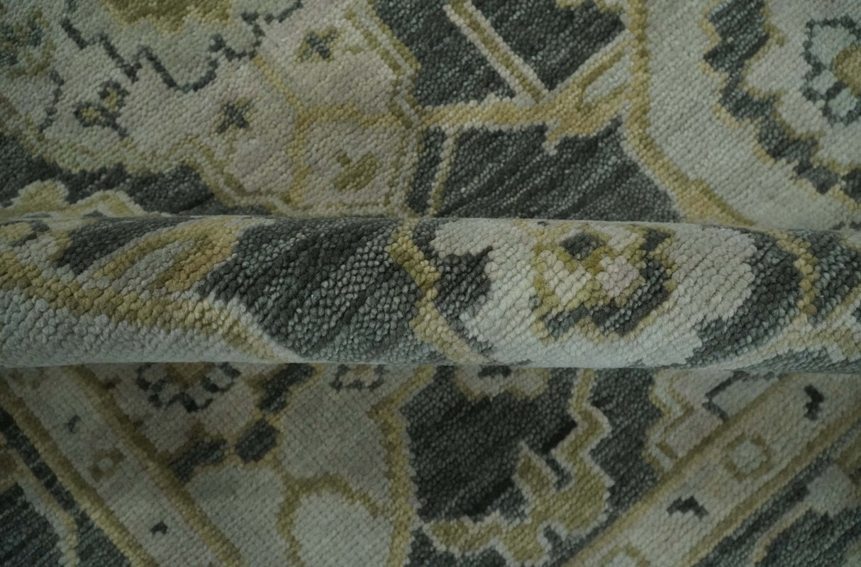 Antique style Gray, Ivory and Olive Hand knotted Traditional Oushak wool Area Rug