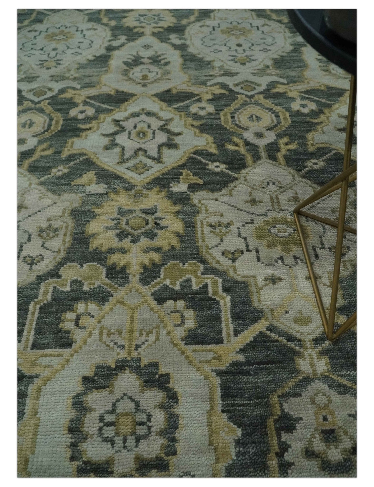 Antique style Gray, Ivory and Olive Hand knotted Traditional Oushak wool Area Rug