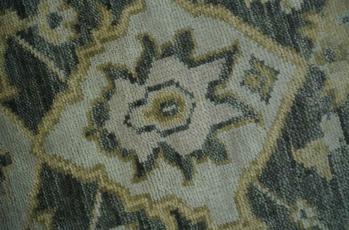 Antique style Gray, Ivory and Olive Hand knotted Traditional Oushak wool Area Rug