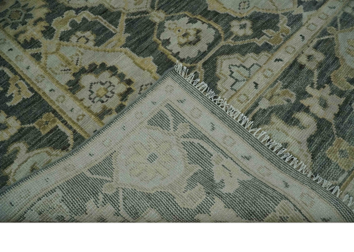 Antique style Gray, Ivory and Olive Hand knotted Traditional Oushak wool Area Rug