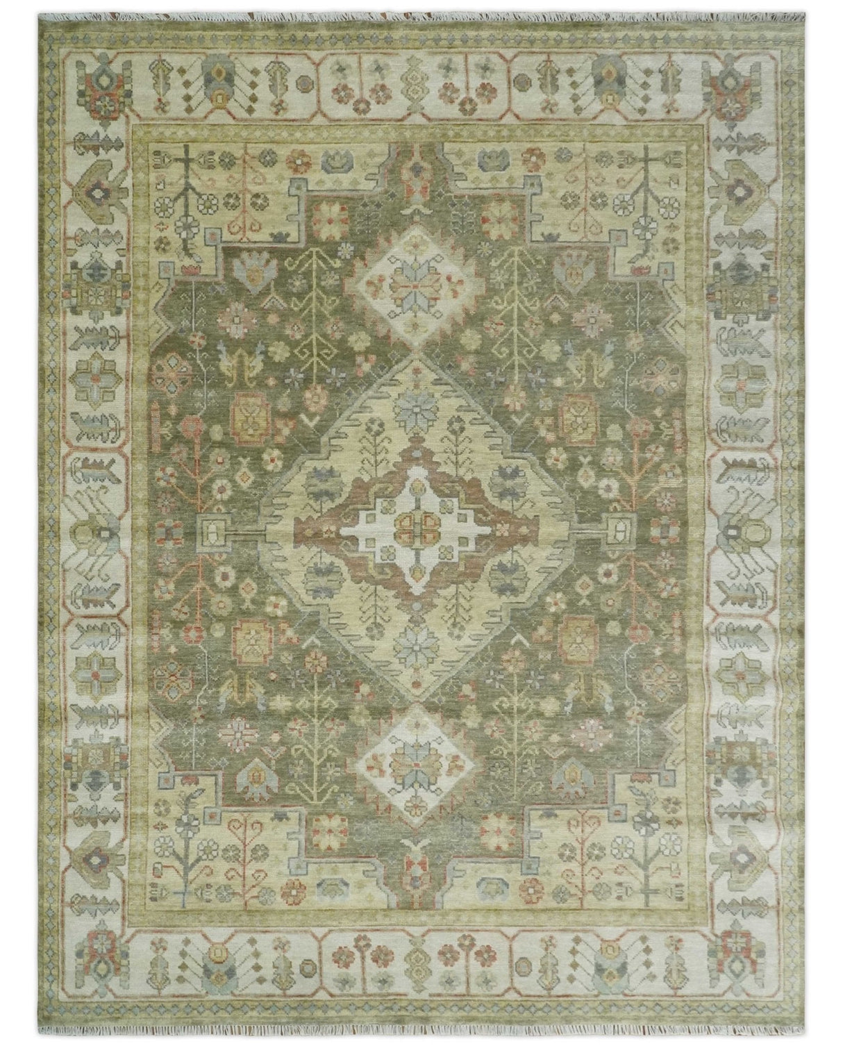 Antique Style Green, Ivory and Beige Hand knotted Heriz Serapi Multi Size wool Area Rug