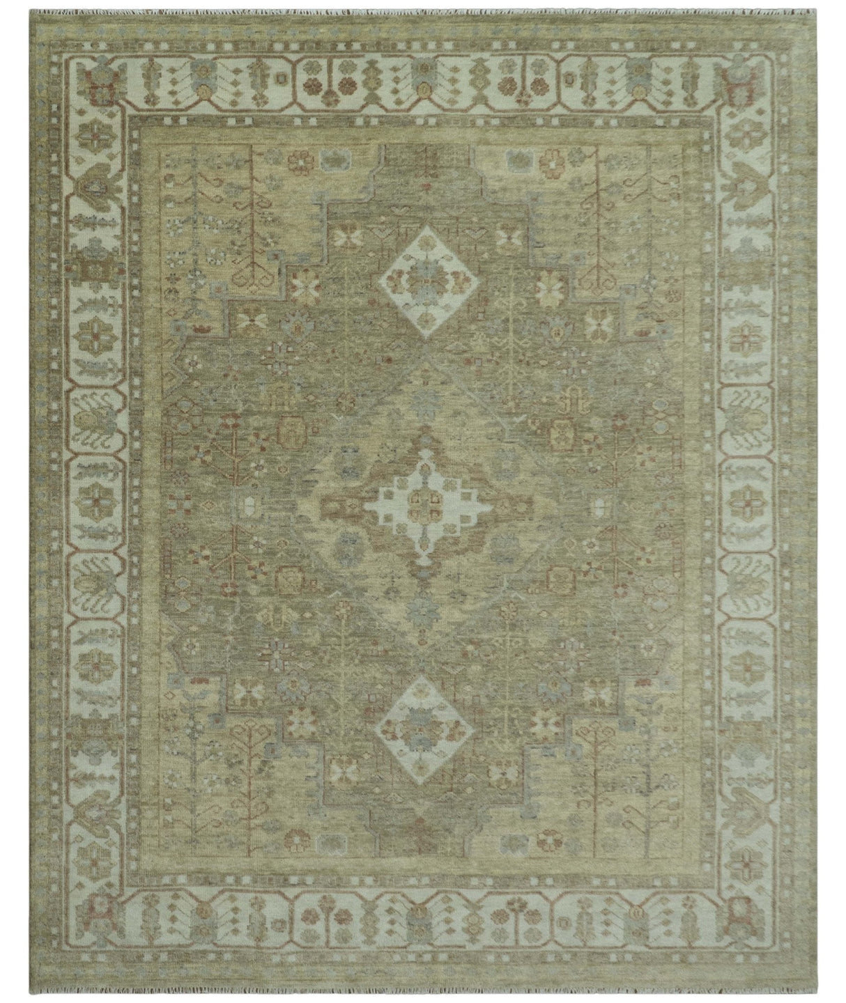 Antique Style Green, Ivory and Beige Hand knotted Heriz Serapi Multi Size wool Area Rug