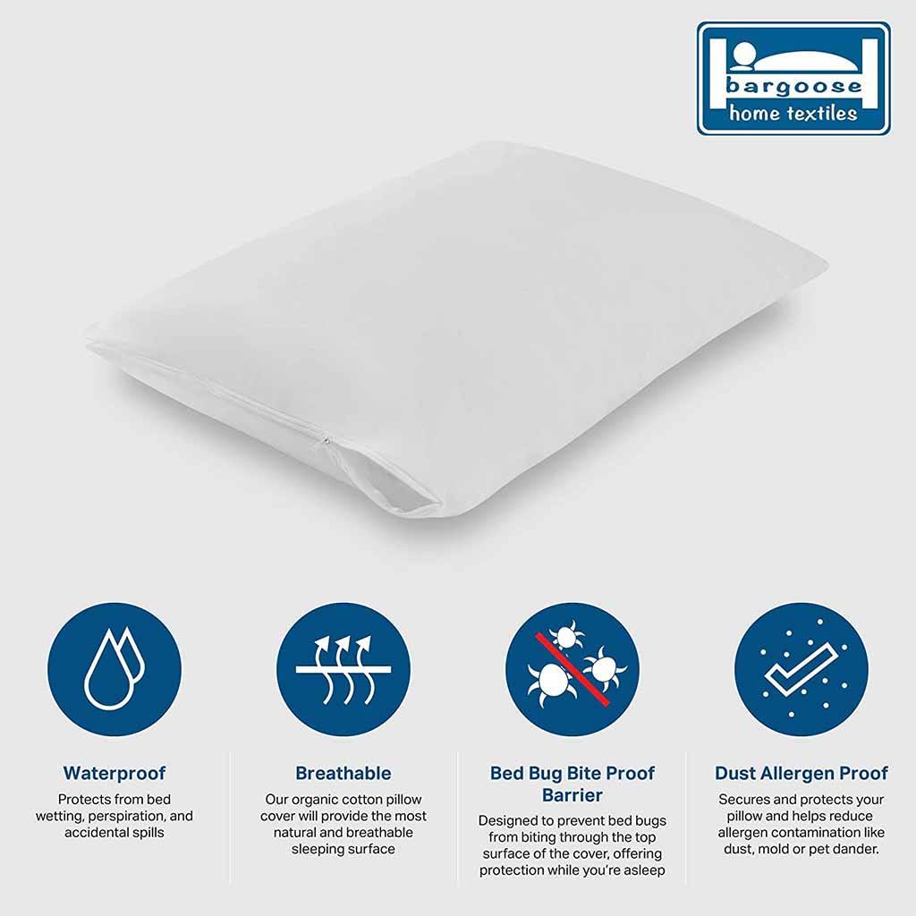 Bargoose CleanAir® Allergy Relief Pillow Protector - Zippered Pillow Encasement For Dust Mites, Sweat, Spills