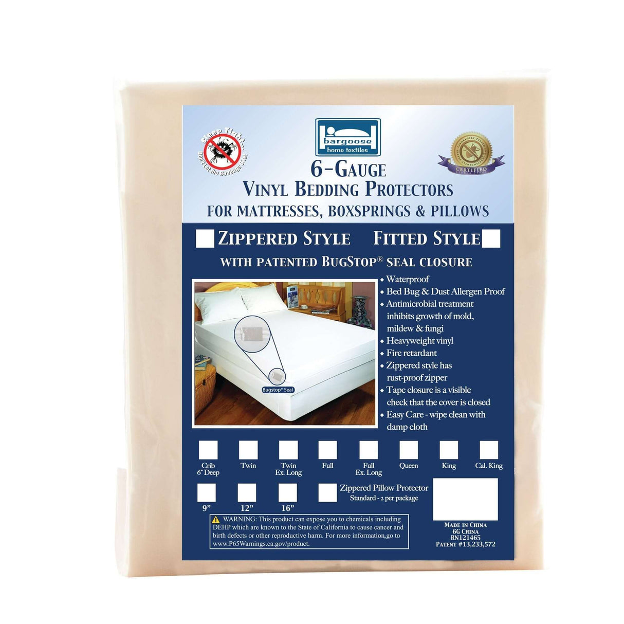 Bargoose 6 Gauge Vinyl Zippered Pillow Protectors - The BedBug Solution™ for Your Pillows - Packed in Pairs
