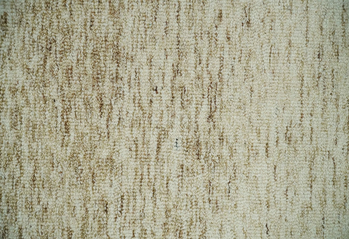 Beige and Ivory Shaded Solid Wool Hand Woven Multi Size Rug