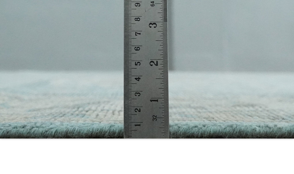 Beige, Blue and Gray Antique Finish Distressed Hand Knotted Heriz Serapi Traditional Multi Size wool Area Rug