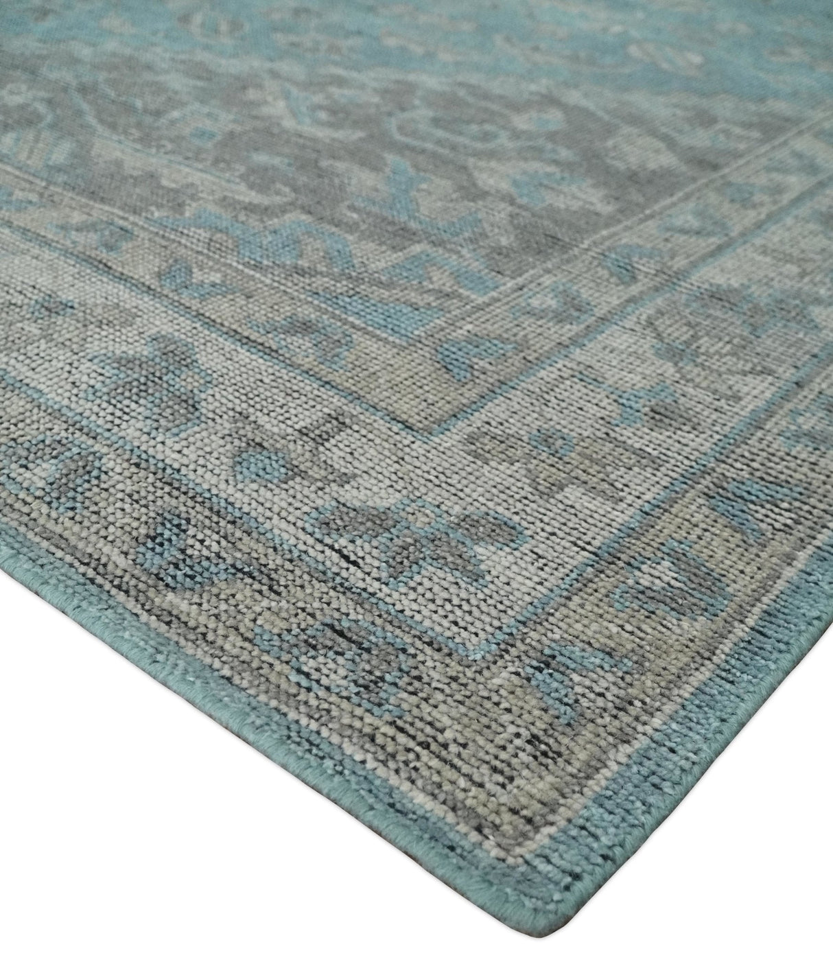 Beige, Blue and Gray Antique Finish Distressed Hand Knotted Heriz Serapi Traditional Multi Size wool Area Rug
