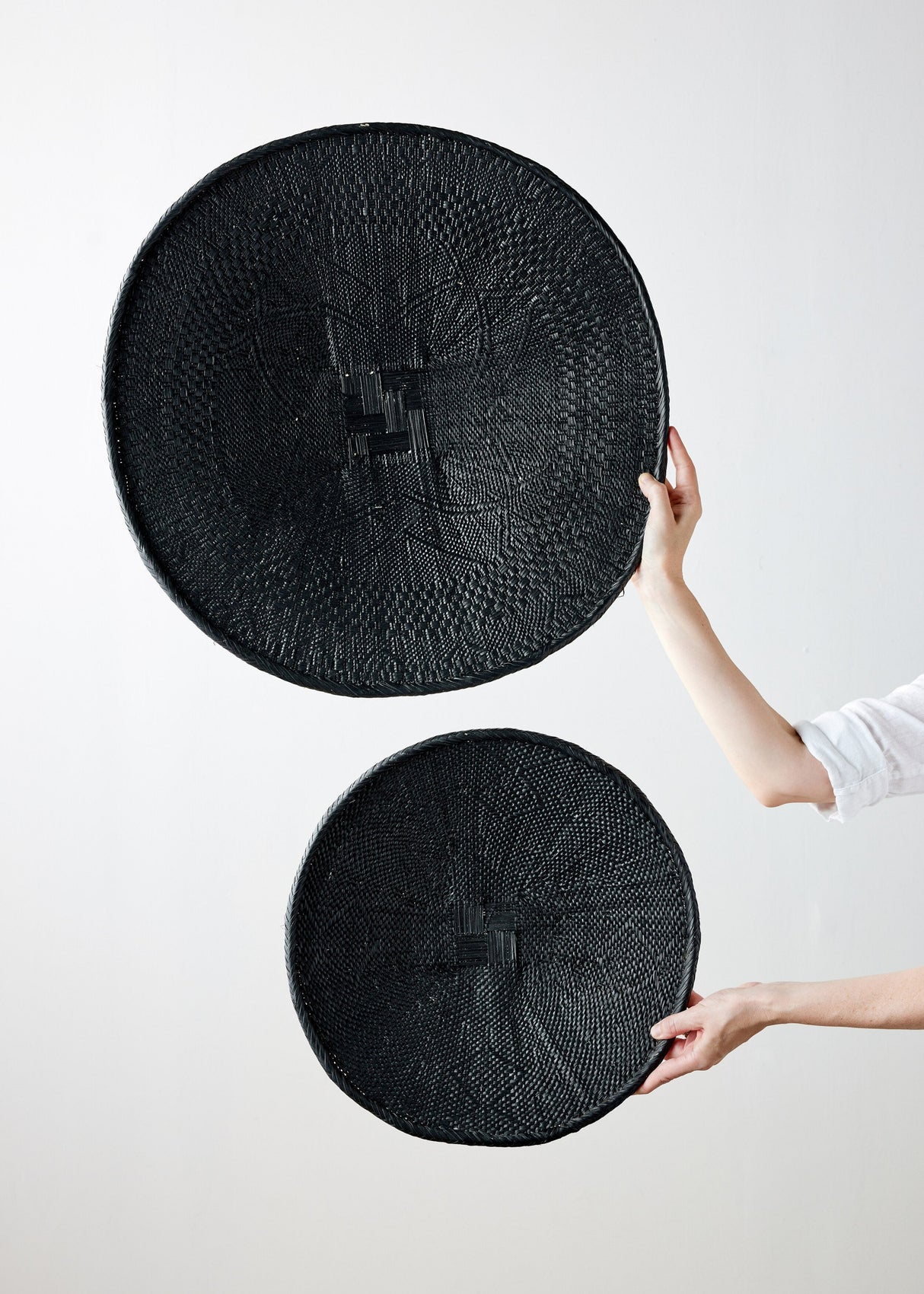 Hand-Painted Black Binga Flat Basket