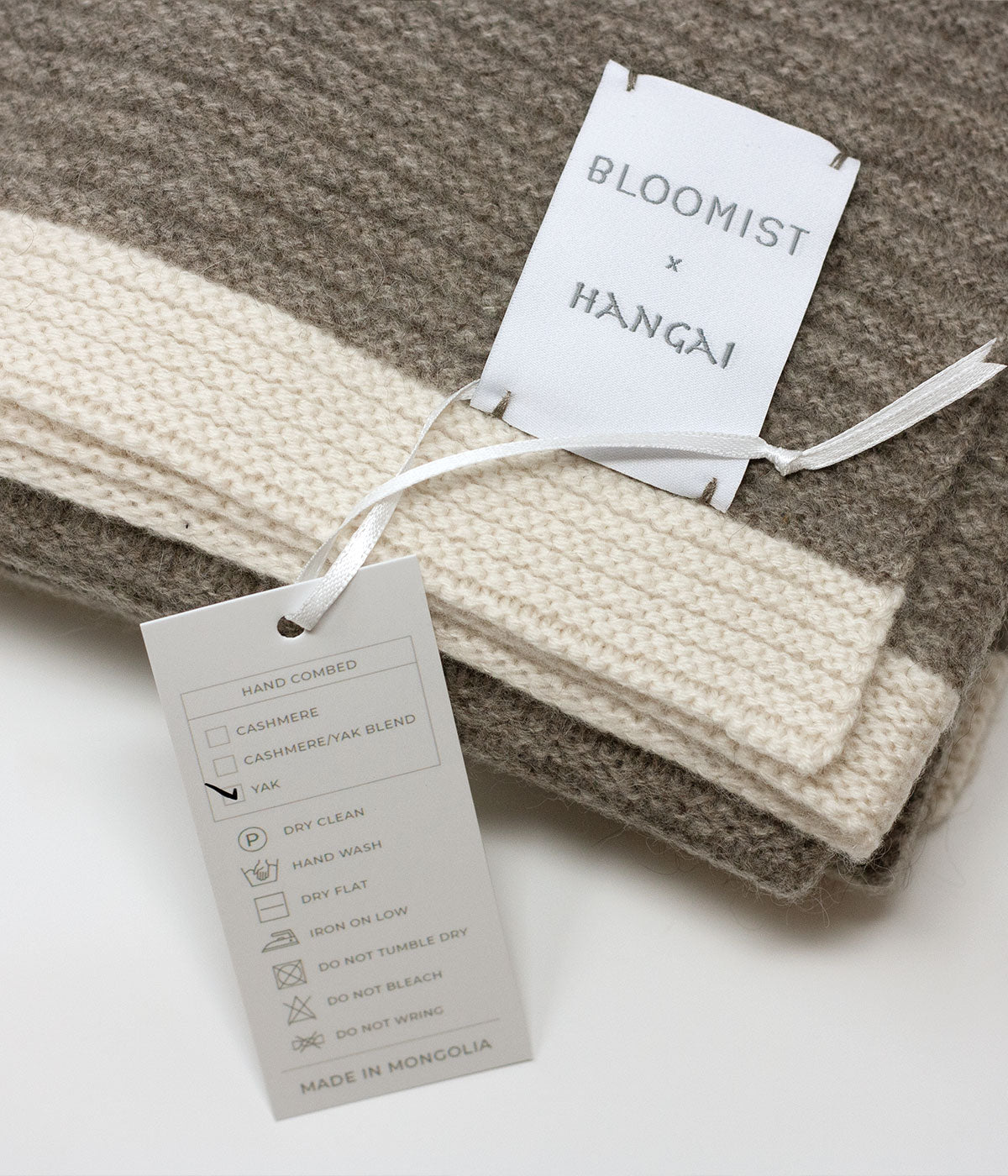 Platinum and White Ribbed Knit Yak Down Throw