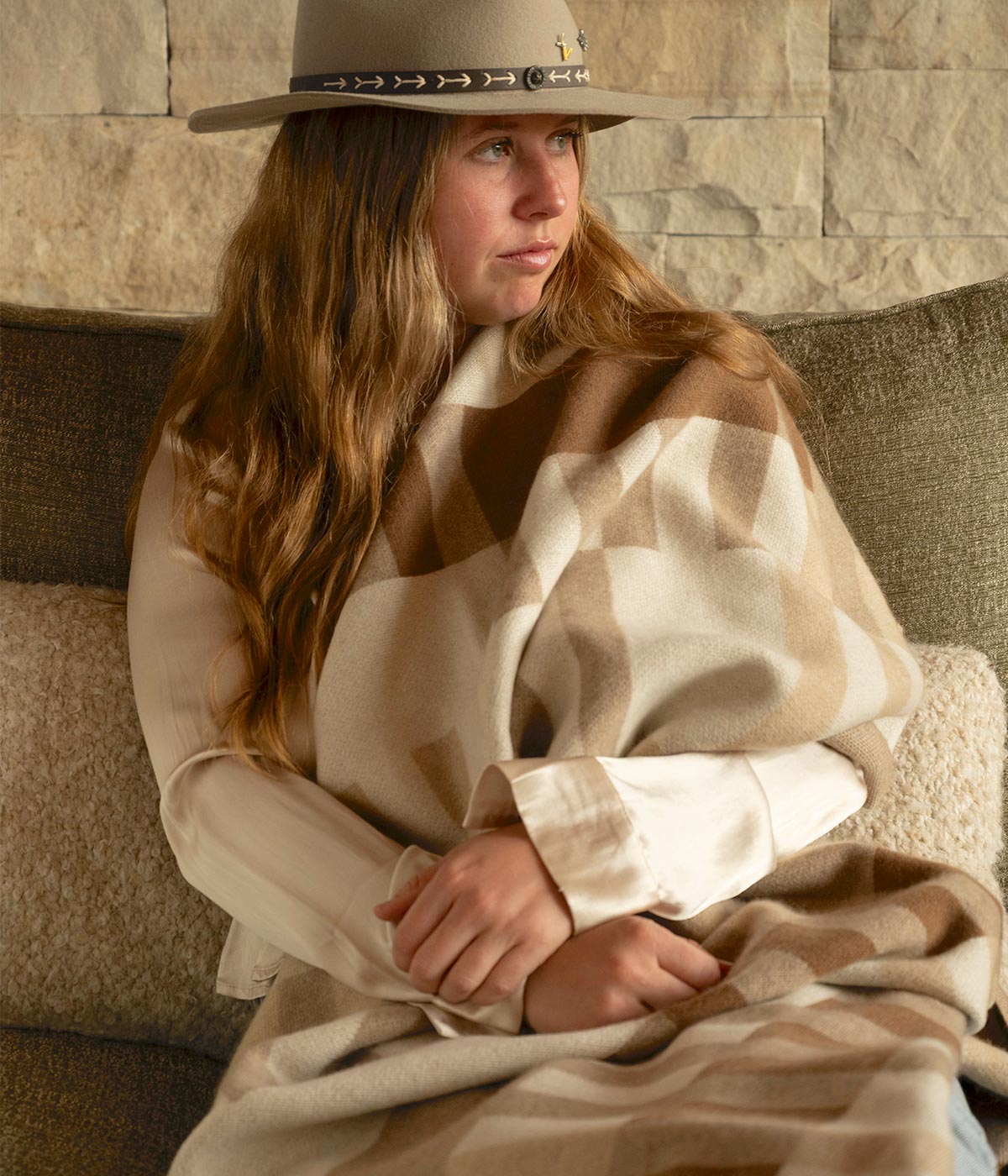 Bauhaus Cognac Knit Cashmere Throw