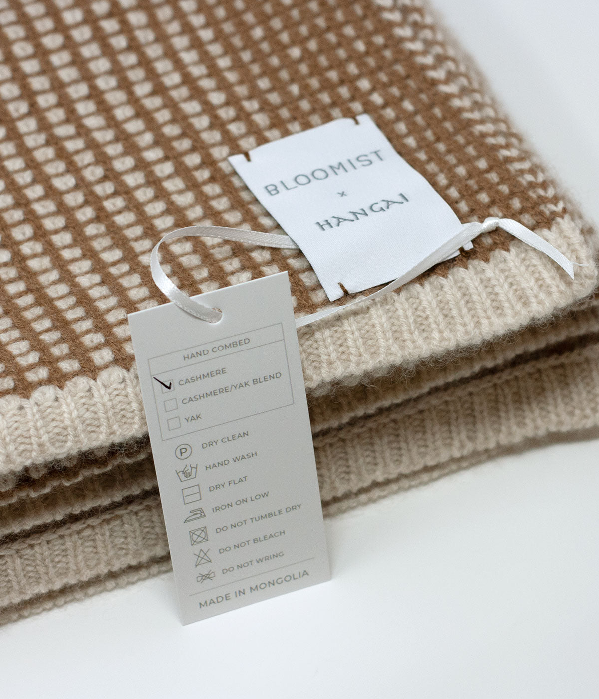 Linen and Cognac Waffle Knit Cashmere Throw