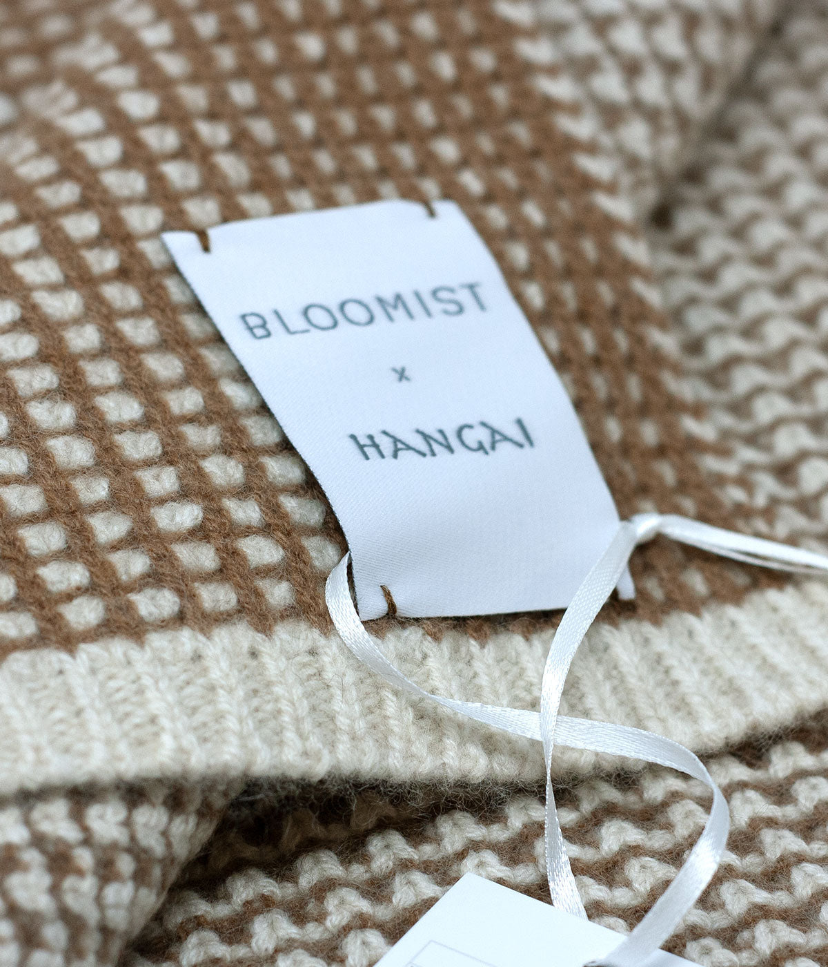 Linen and Cognac Waffle Knit Cashmere Throw