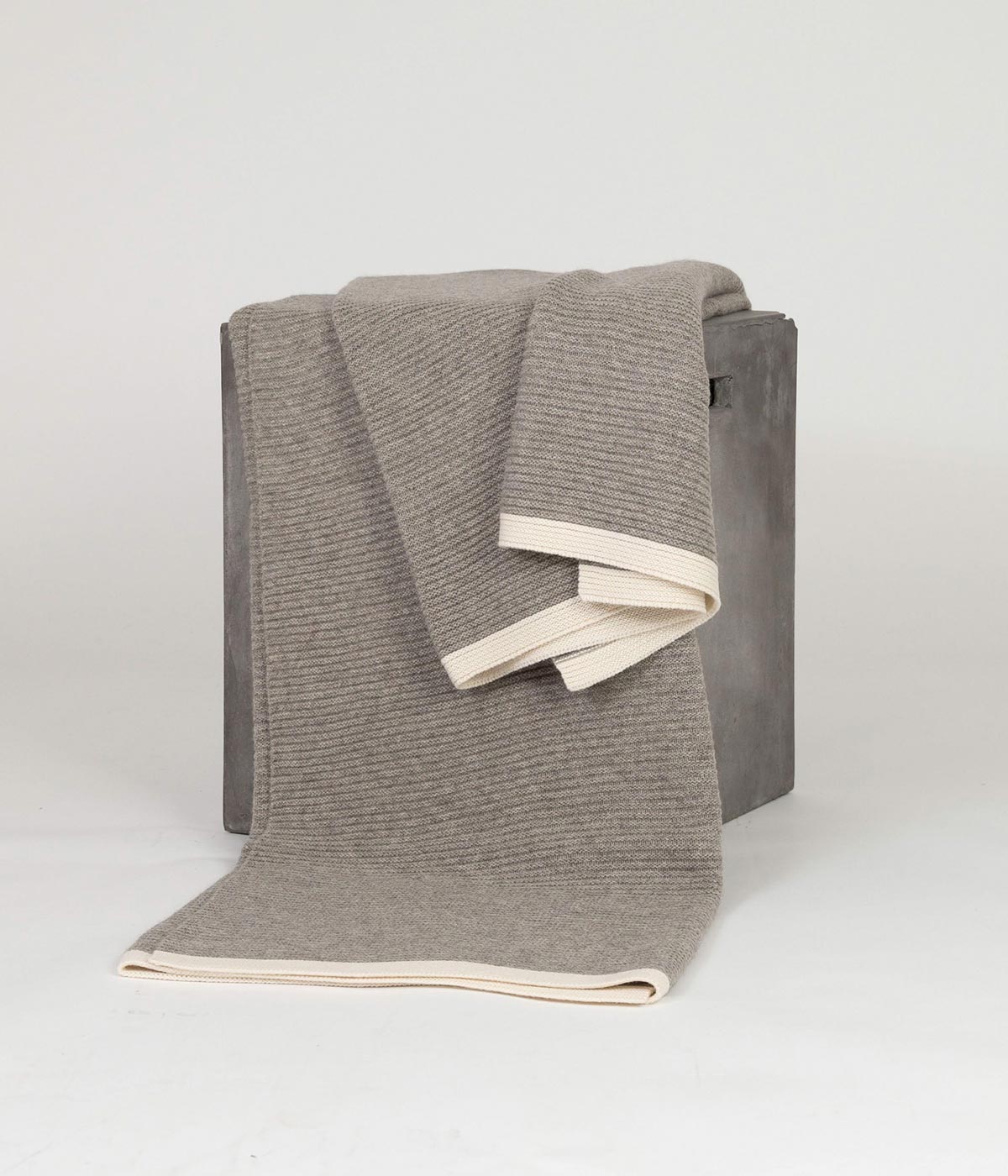 Platinum and White Ribbed Knit Yak Down Throw