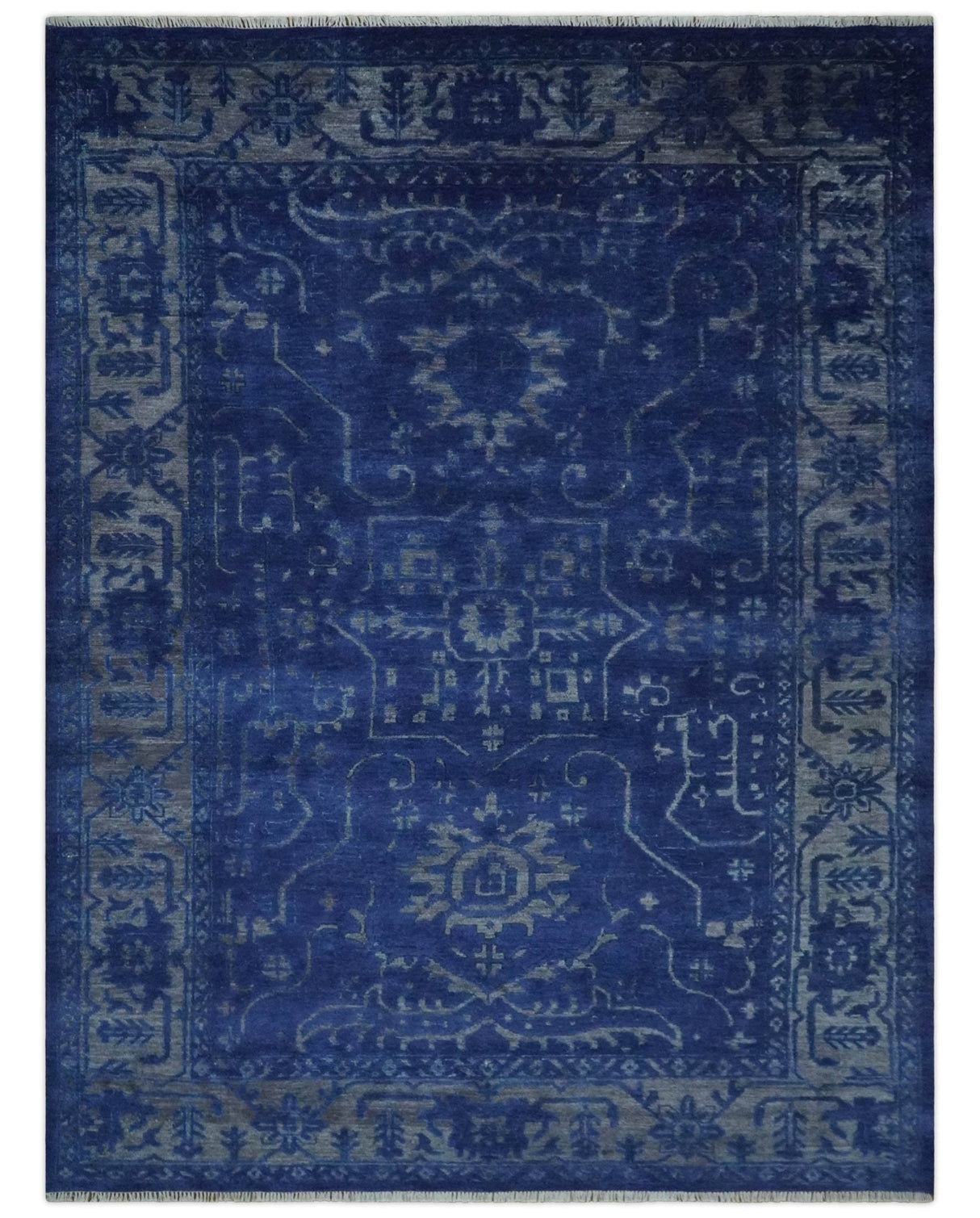 Blue and Gray Hand knotted Oriental Oushak Multi Size wool Area Rug