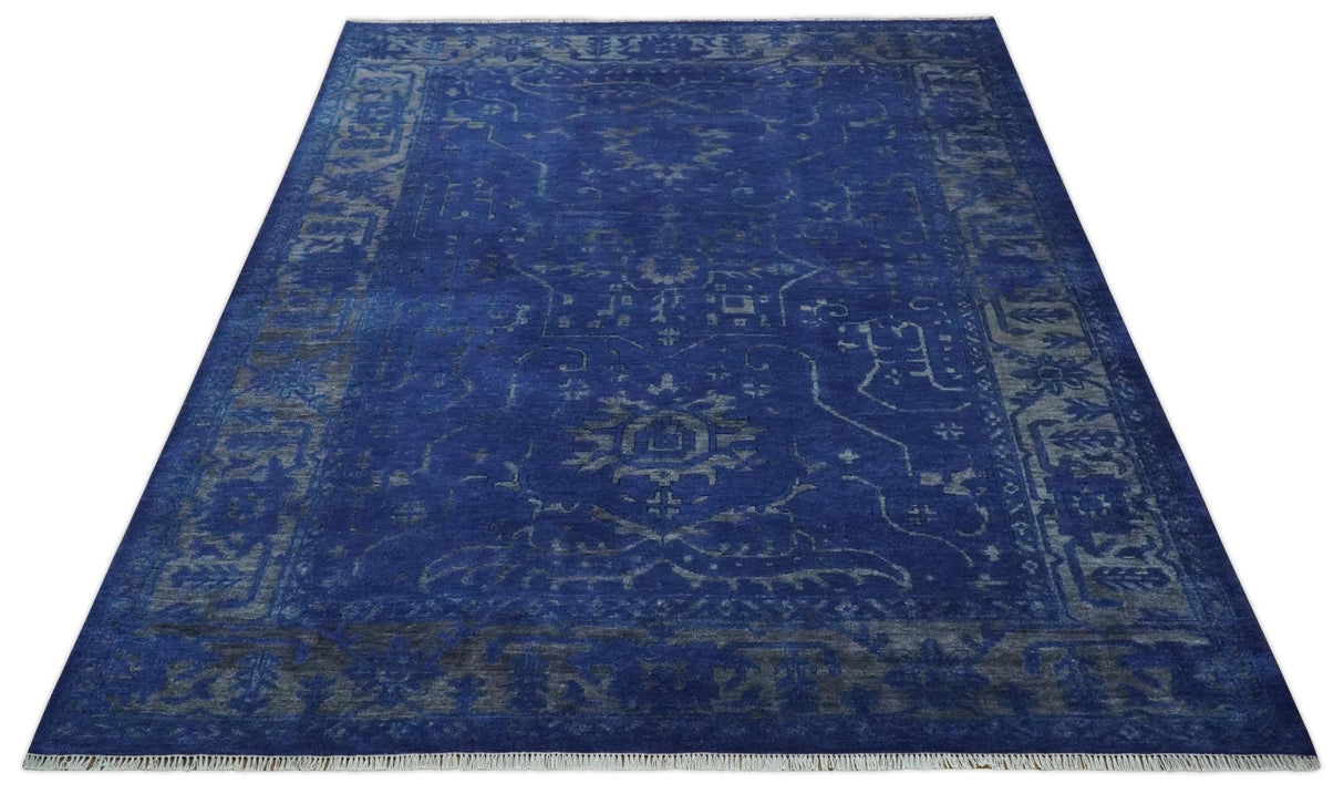 Blue and Gray Hand knotted Oriental Oushak Multi Size wool Area Rug