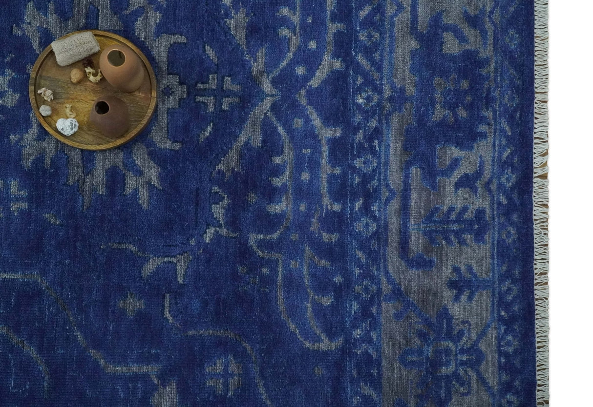 Blue and Gray Hand knotted Oriental Oushak Multi Size wool Area Rug