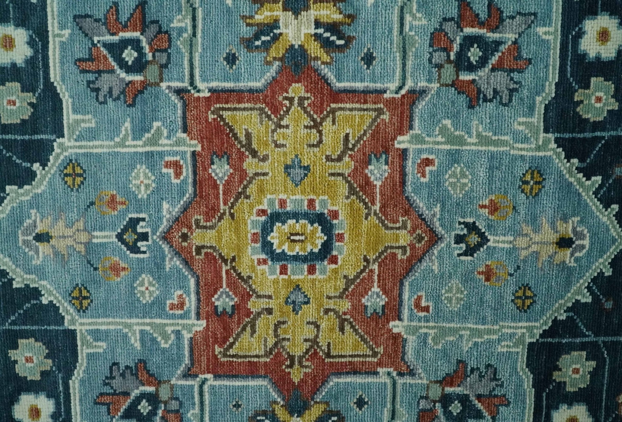 Custom Made Blue and Ivory Hand Knotted Modern Turkish Medallion Design Wool Area Rug