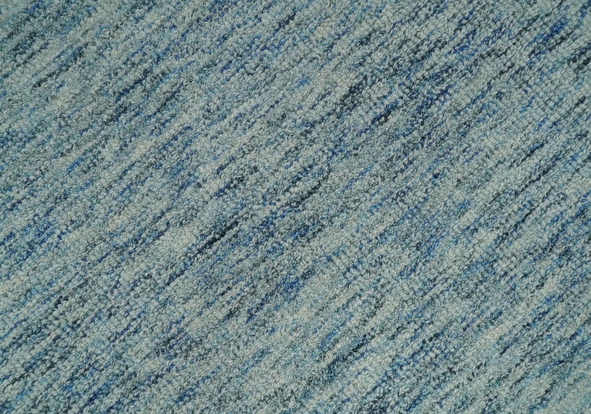 Custom Made Blue and Ivory Shaded Solid Wool Hand Woven Layering Area Rug