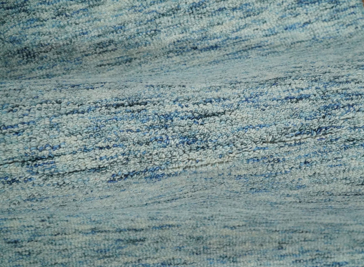 Custom Made Blue and Ivory Shaded Solid Wool Hand Woven Layering Area Rug