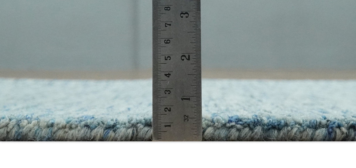 Custom Made Blue and Ivory Shaded Solid Wool Hand Woven Layering Area Rug