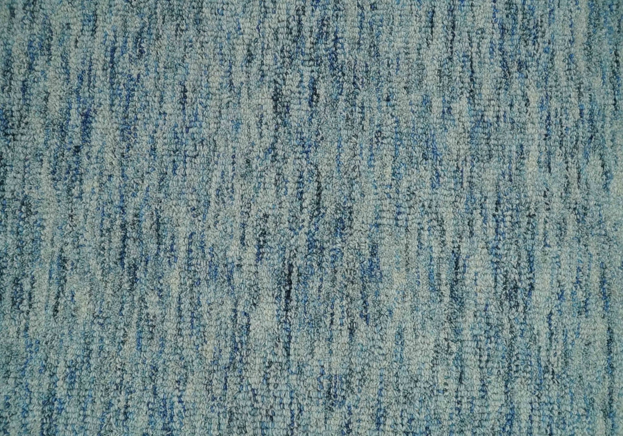 Custom Made Blue and Ivory Shaded Solid Wool Hand Woven Layering Area Rug