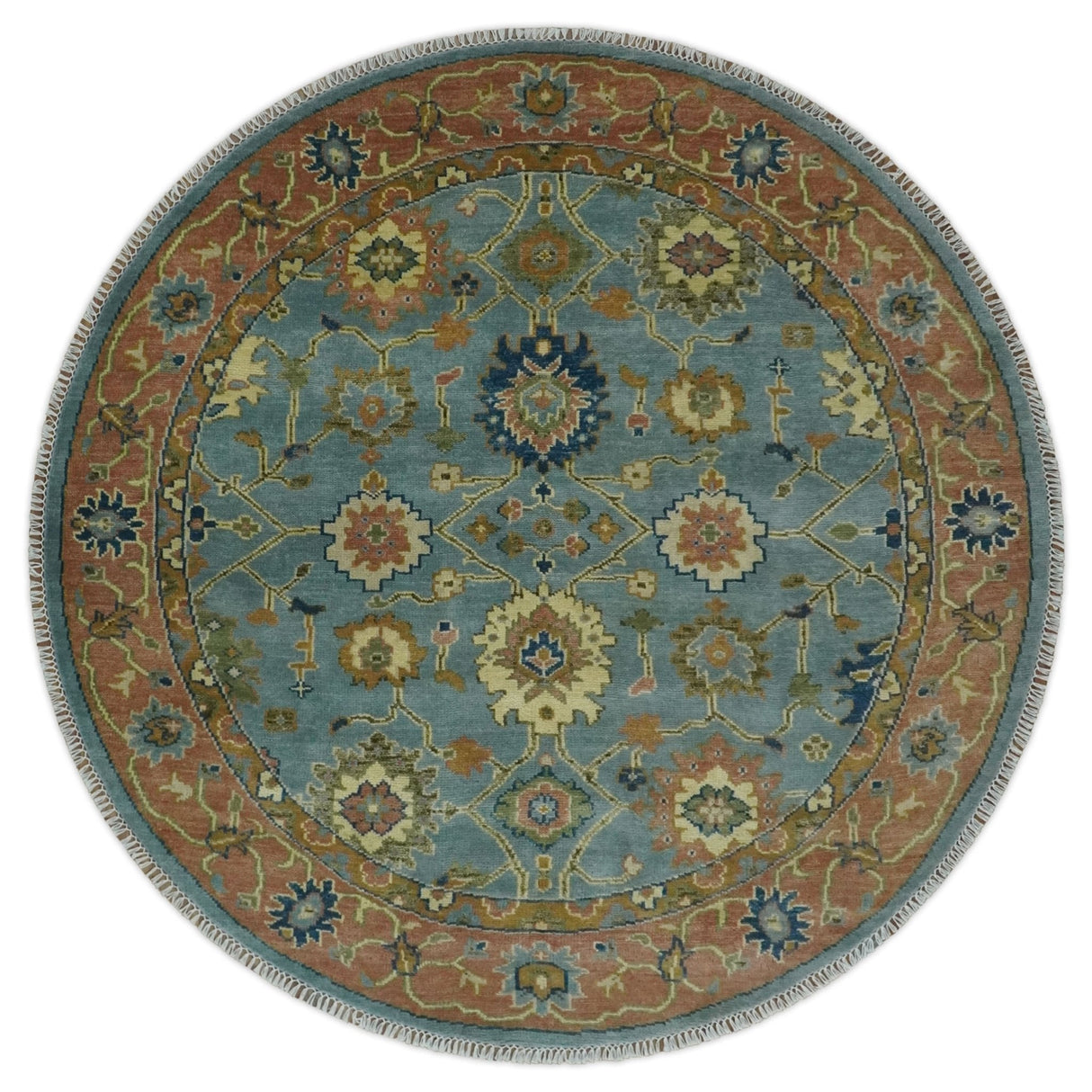 Blue and Rust Antique Traditional Oushak Area Rug