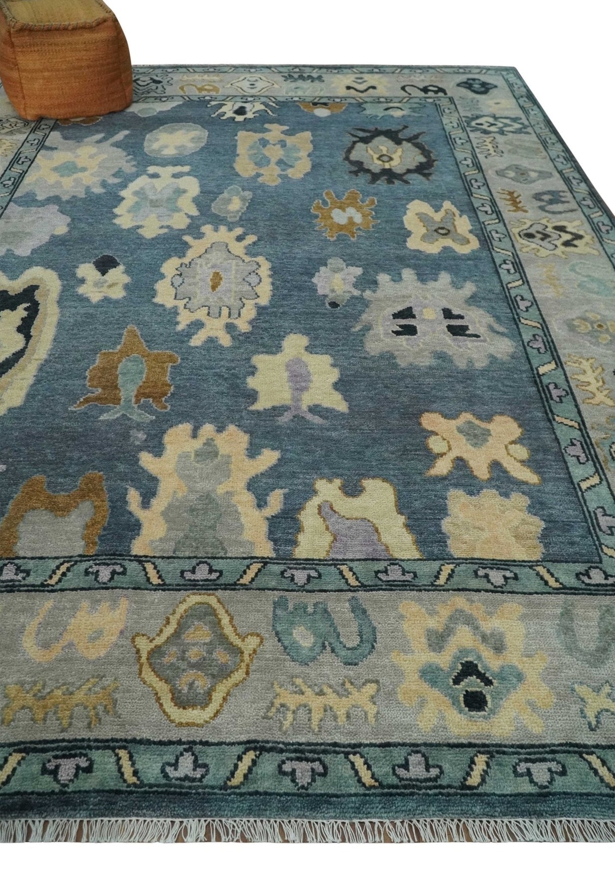 Blue, Silver and Beige Hand knotted Traditional Oushak Multi Size Wool Area Rug