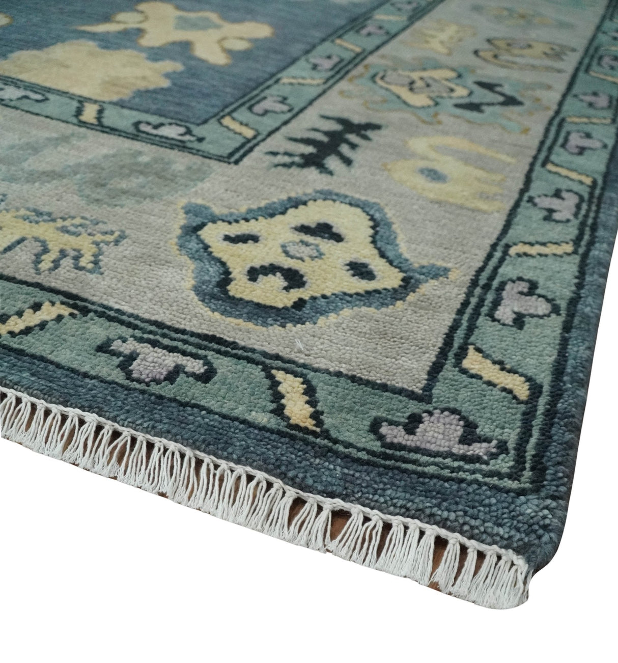 Blue, Silver and Beige Hand knotted Traditional Oushak Multi Size Wool Area Rug