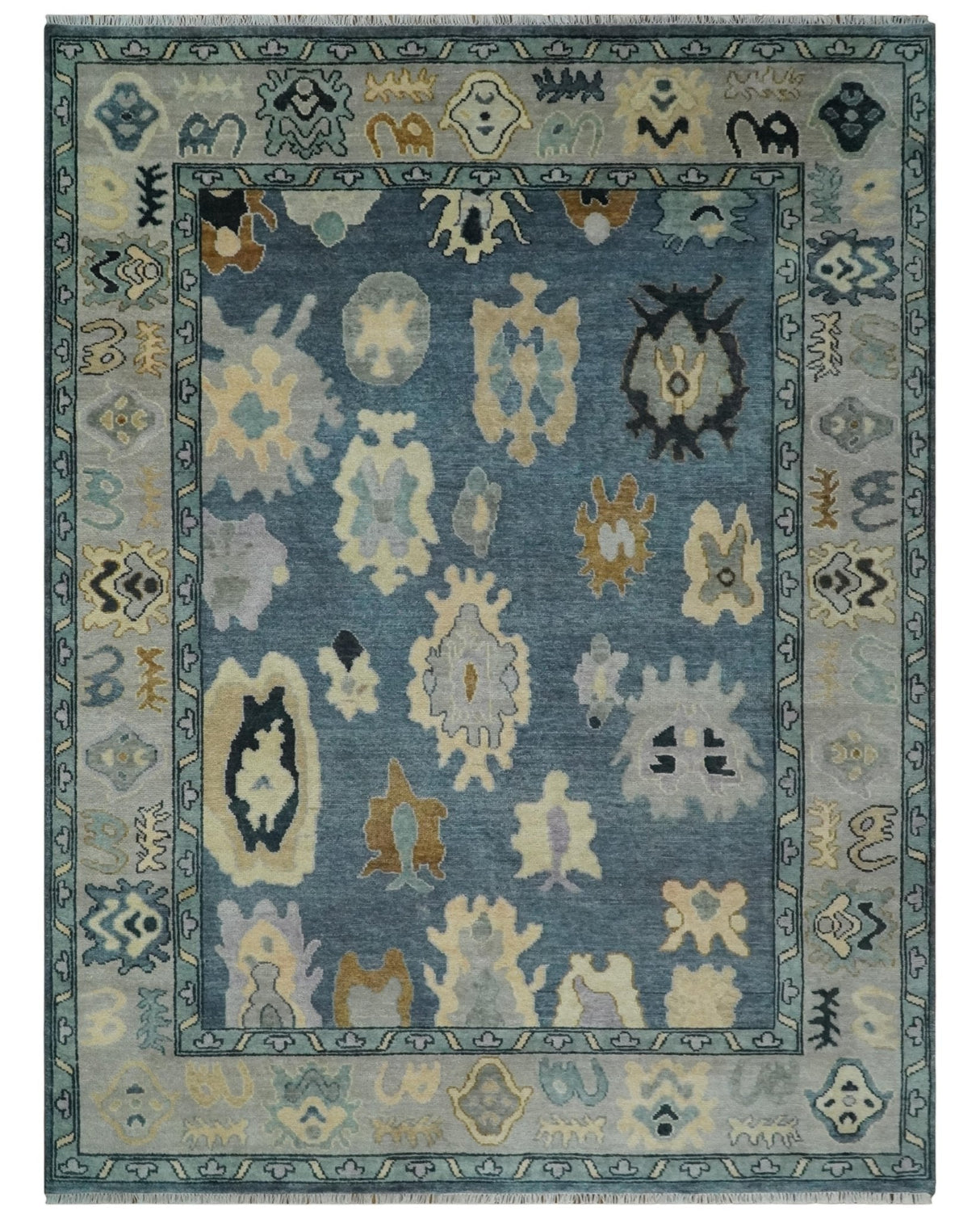 Blue, Silver and Beige Hand knotted Traditional Oushak Multi Size Wool Area Rug