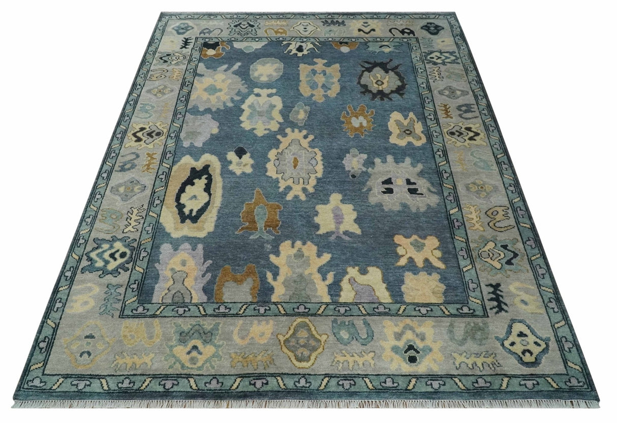 Blue, Silver and Beige Hand knotted Traditional Oushak Multi Size Wool Area Rug