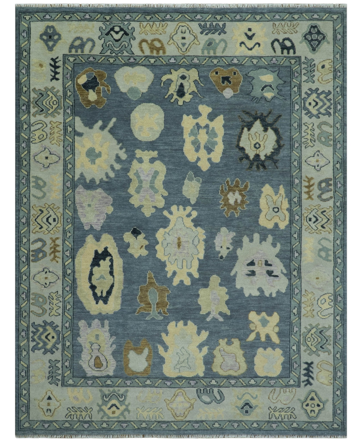 Blue, Silver and Beige Hand knotted Traditional Oushak Multi Size Wool Area Rug