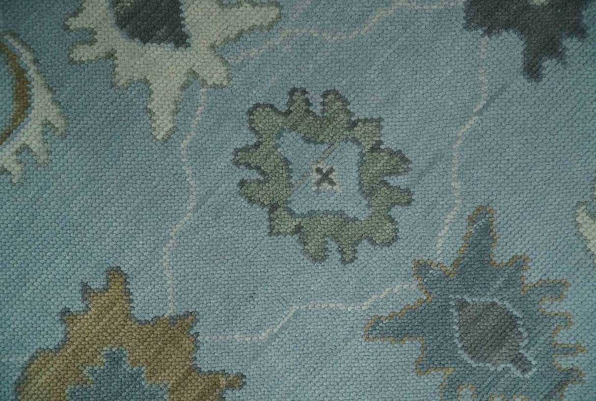Bluish Gray and Aqua Hand knotted Oriental Oushak Custom Made wool Area Rug