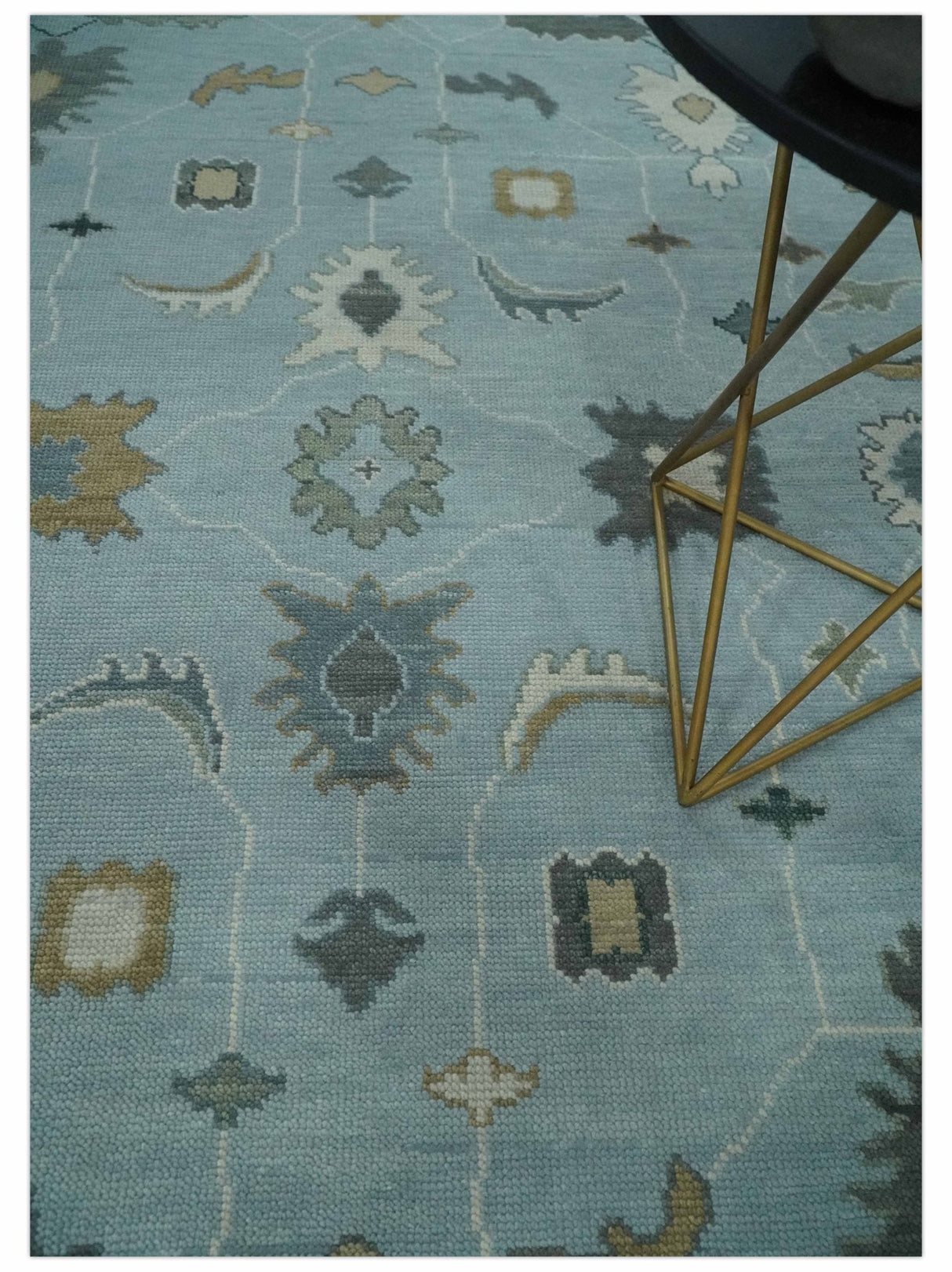 Bluish Gray and Aqua Hand knotted Oriental Oushak Custom Made wool Area Rug