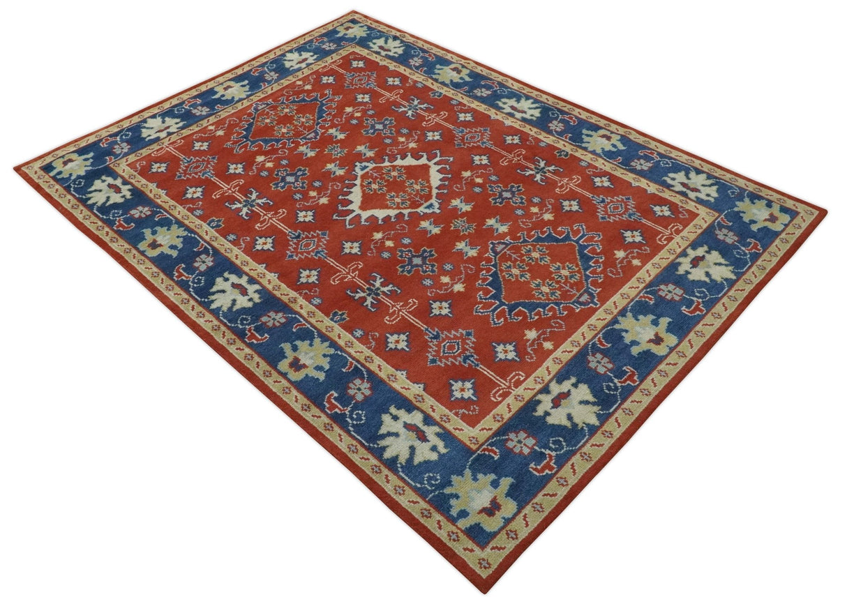Brown, Blue and Beige Traditional Oriental Hand Knotted Multi Size Wool Area Rug
