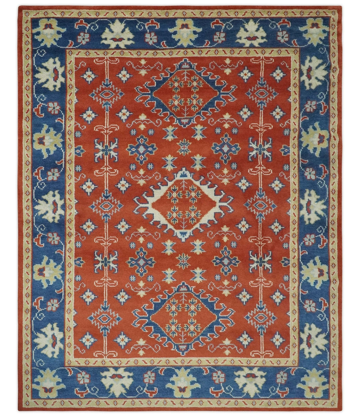 Brown, Blue and Beige Traditional Oriental Hand Knotted Multi Size Wool Area Rug
