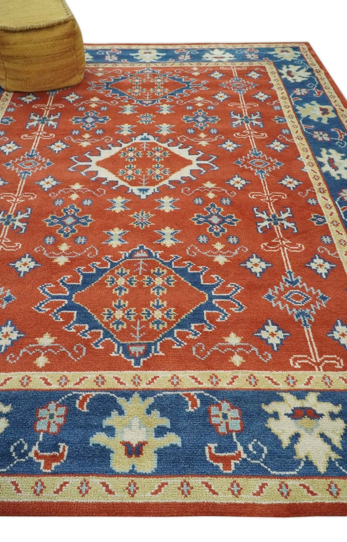 Brown, Blue and Beige Traditional Oriental Hand Knotted Multi Size Wool Area Rug