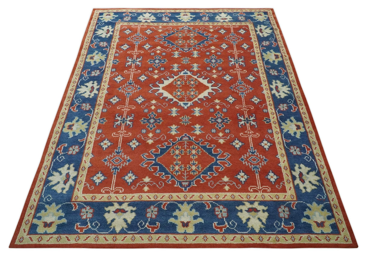 Brown, Blue and Beige Traditional Oriental Hand Knotted Multi Size Wool Area Rug