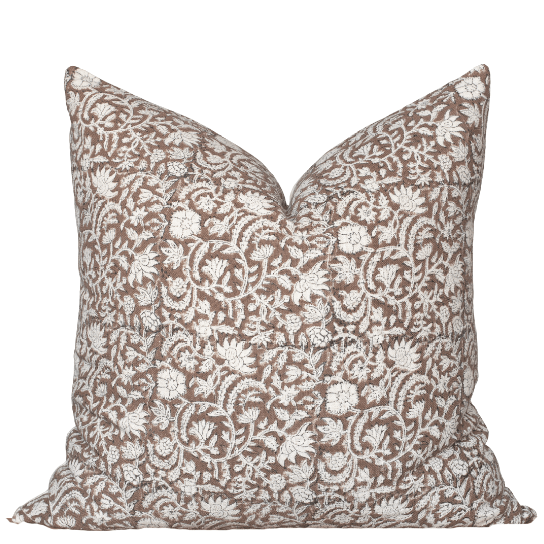 Nina Floral Block Printed Pillow Cover | Brown