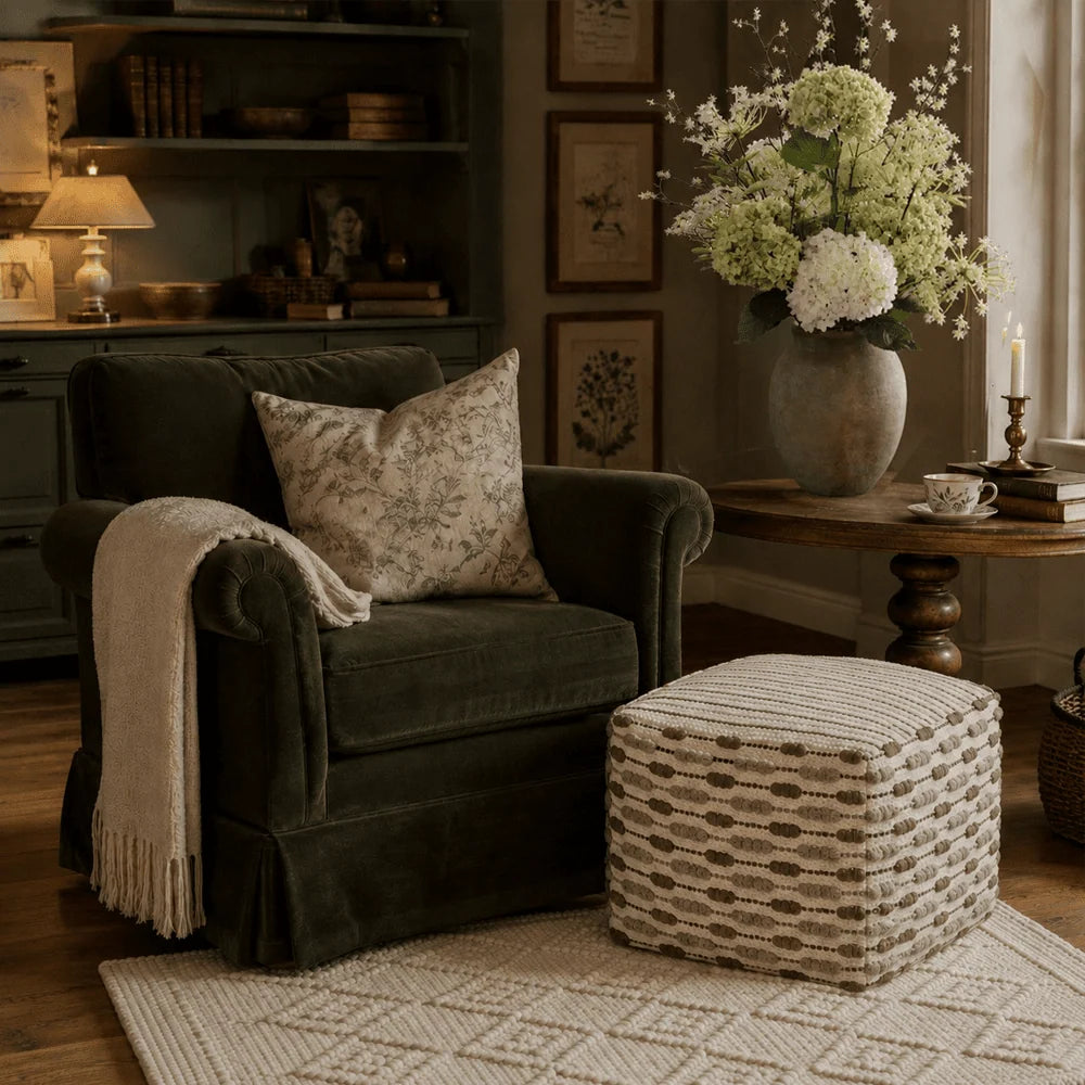 Square Handwoven Loop Ottoman Pouf