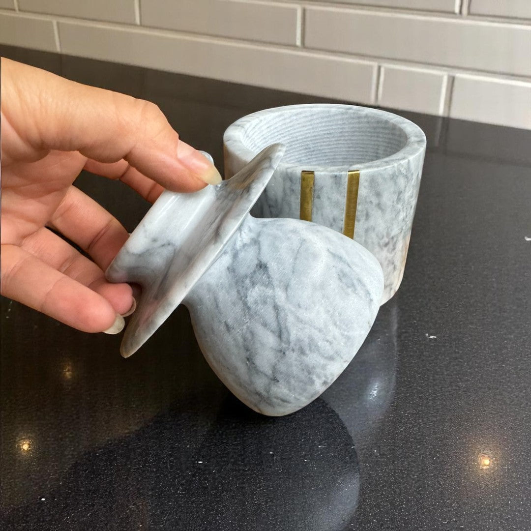 Seraphina Marble Butter Jar, 4"D x 4.5"H