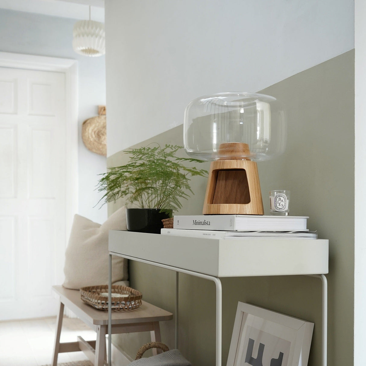 Tree Lamp with Glass and Oak Base