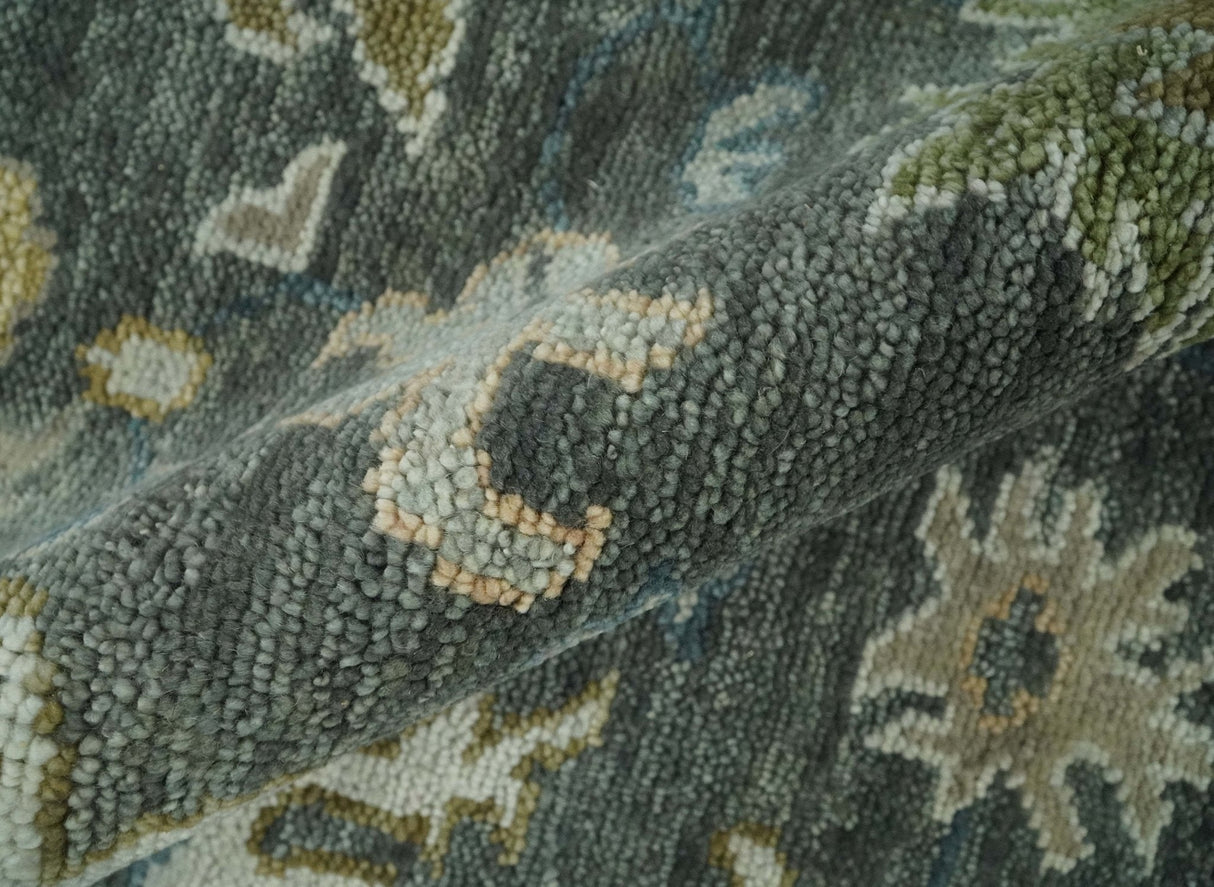 Charcoal and Ivory Hand Knotted Traditional Oushak Custom Made Wool Area Rug