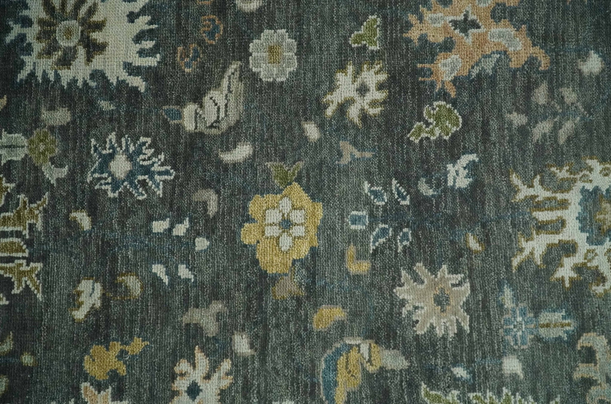 Charcoal and Ivory Hand Knotted Traditional Oushak Custom Made Wool Area Rug