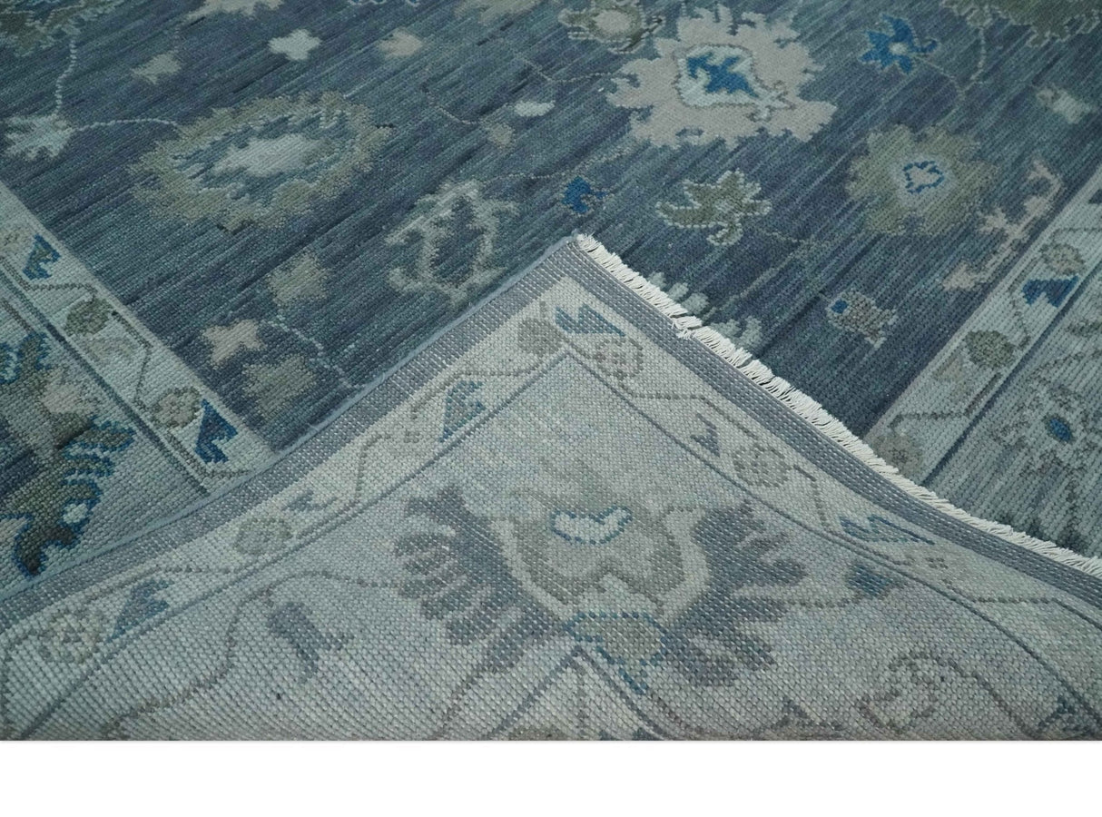 Charcoal and Silver Hand knotted Traditional Oushak Custom Made wool Area Rug