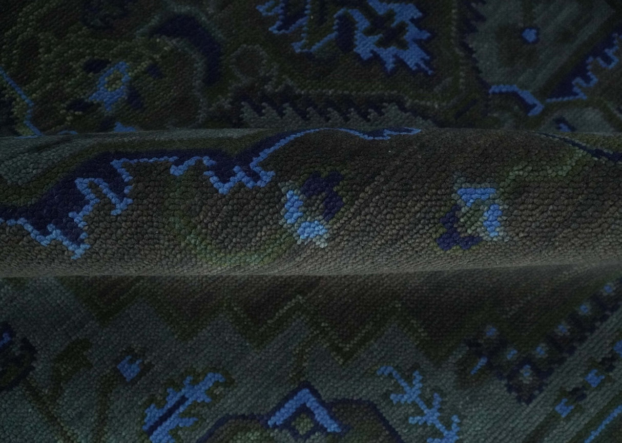 Charcoal, Gray, Green and Blue Neon look Traditional Heriz Medallion Multi Size wool Area Rug